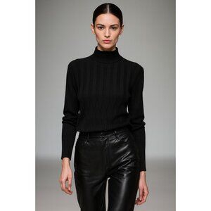 St. John Collection by Marie Gray Sweater Size 10 Mock Neck Rib Knit Top Black